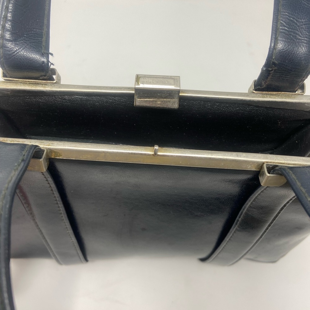 Vintage Navy Blue Frame Bag – Top Handle Gold Clasp‎ - Picture 7 of 7